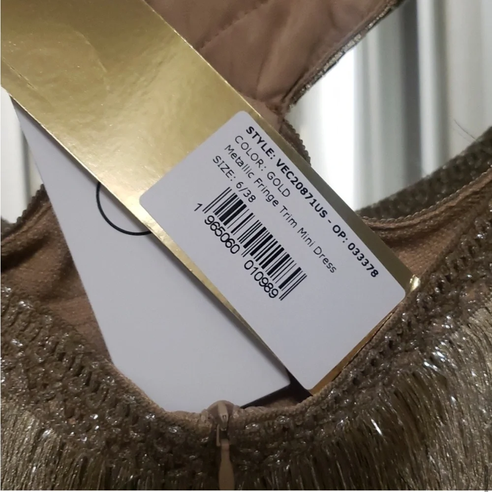 PatBO Gold Fringe Tiered Cutout Mini Dress - Picture 5 of 5